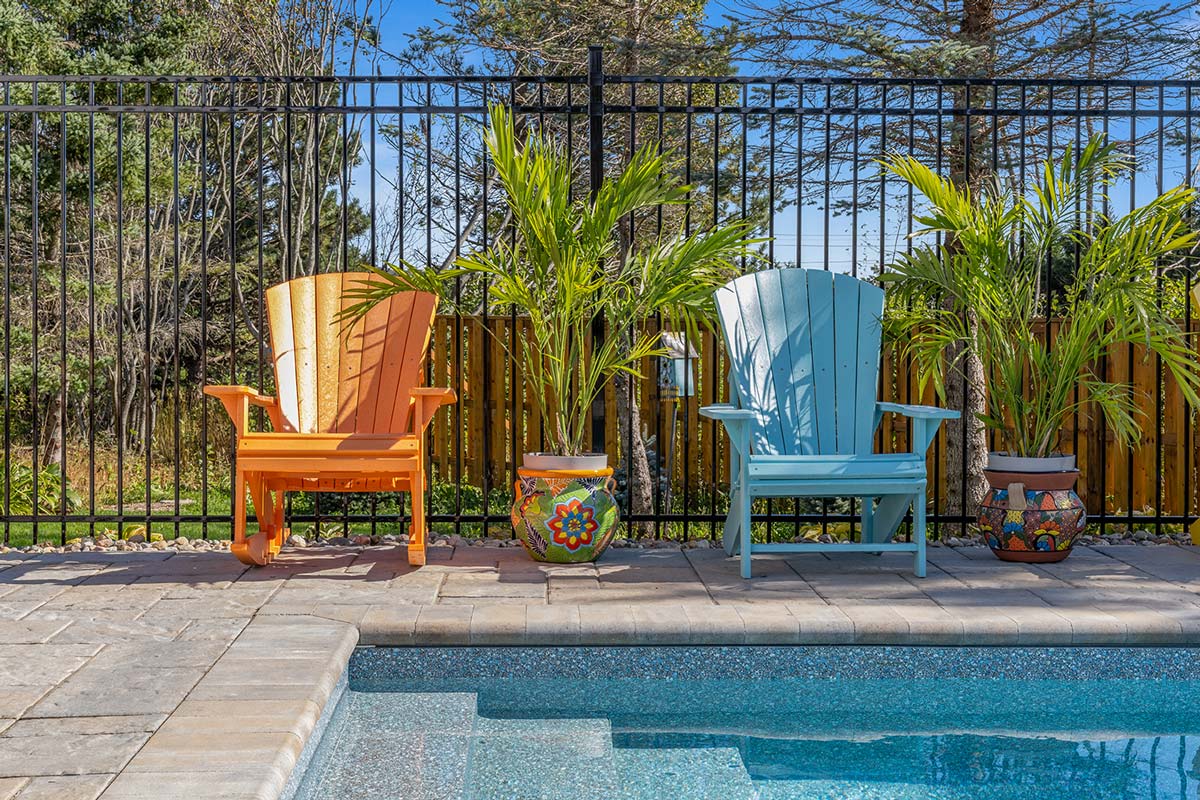 family, family enjoying pool, pool facility, pool ladders, pool details